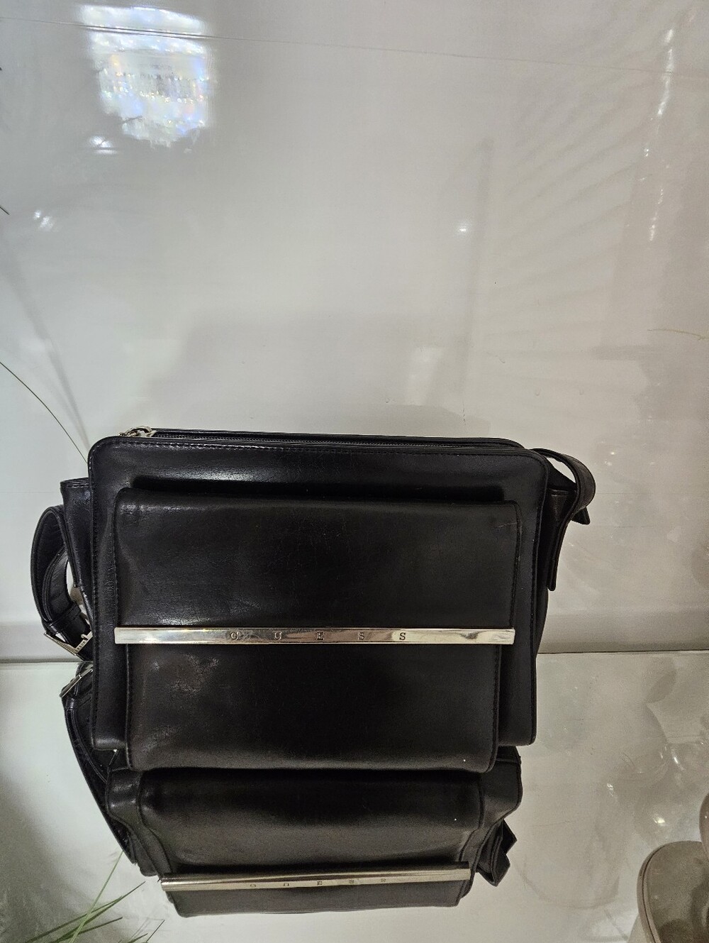 GUESS Men’s Black Leather Messenger Bag
